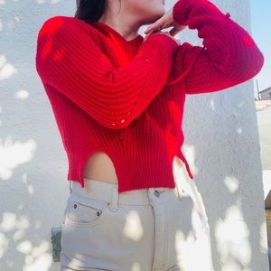 No Less Than Red Hooded Knit Sweater, Size S